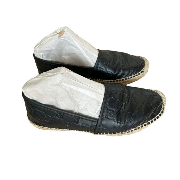 Gucci Gg Black Leather Espadrille Women's Black 39 Slip Ons - Picture 1 of 9